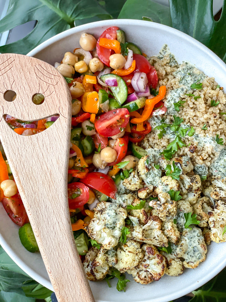Za'atar Roasted Cauliflower, Quinoa & Greek Salad