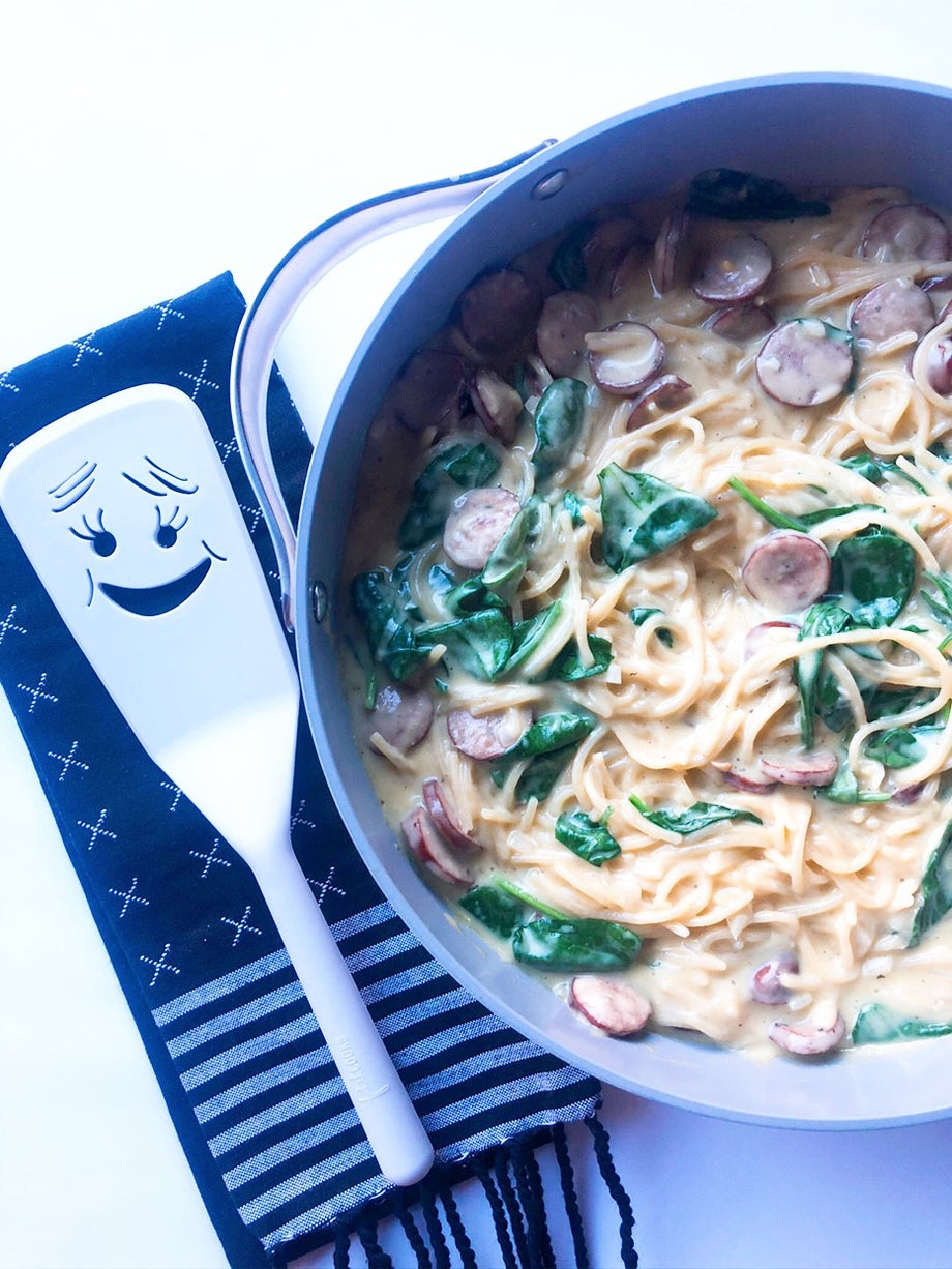 Creamy One Pot Spaghetti with Chicken Sausage