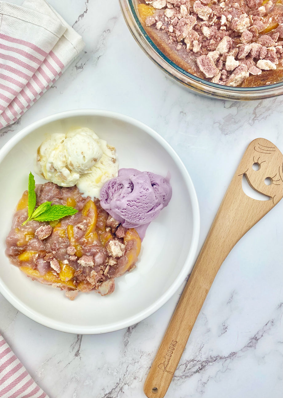 Ube Mochi Pancake Peach Cobbler