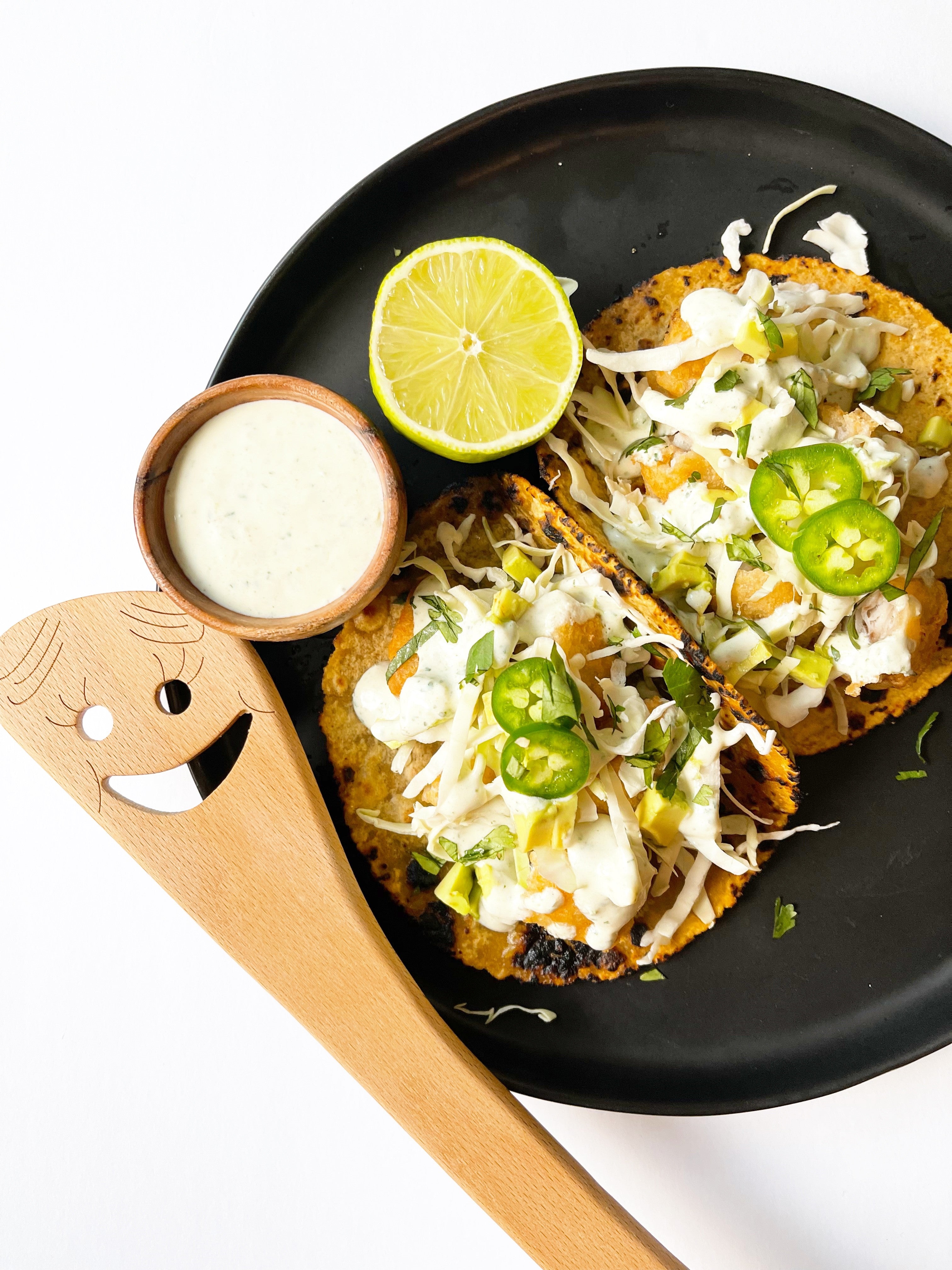 Fish Stick Tacos with Creamy Cilantro Lime Sauce