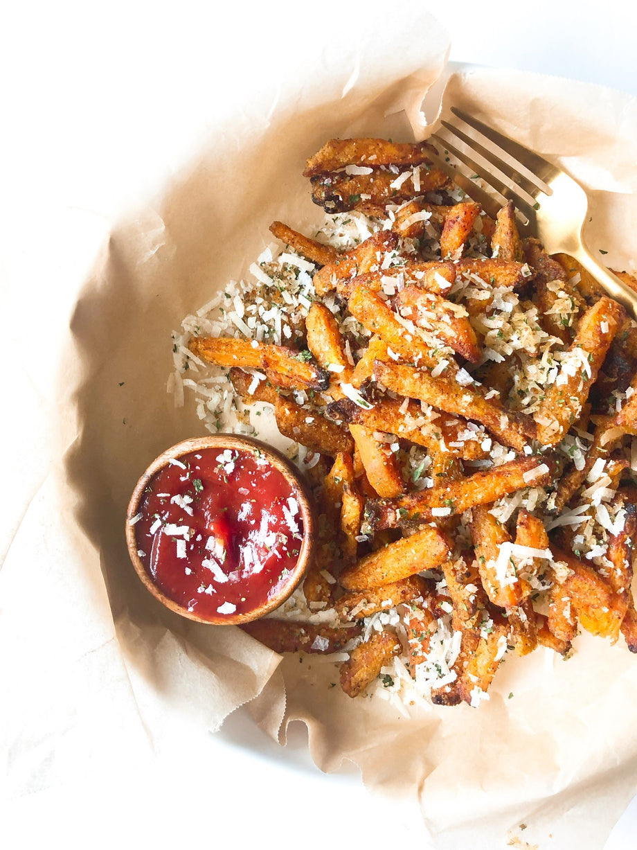 Garlic Parmesan Sweet Potato Frites