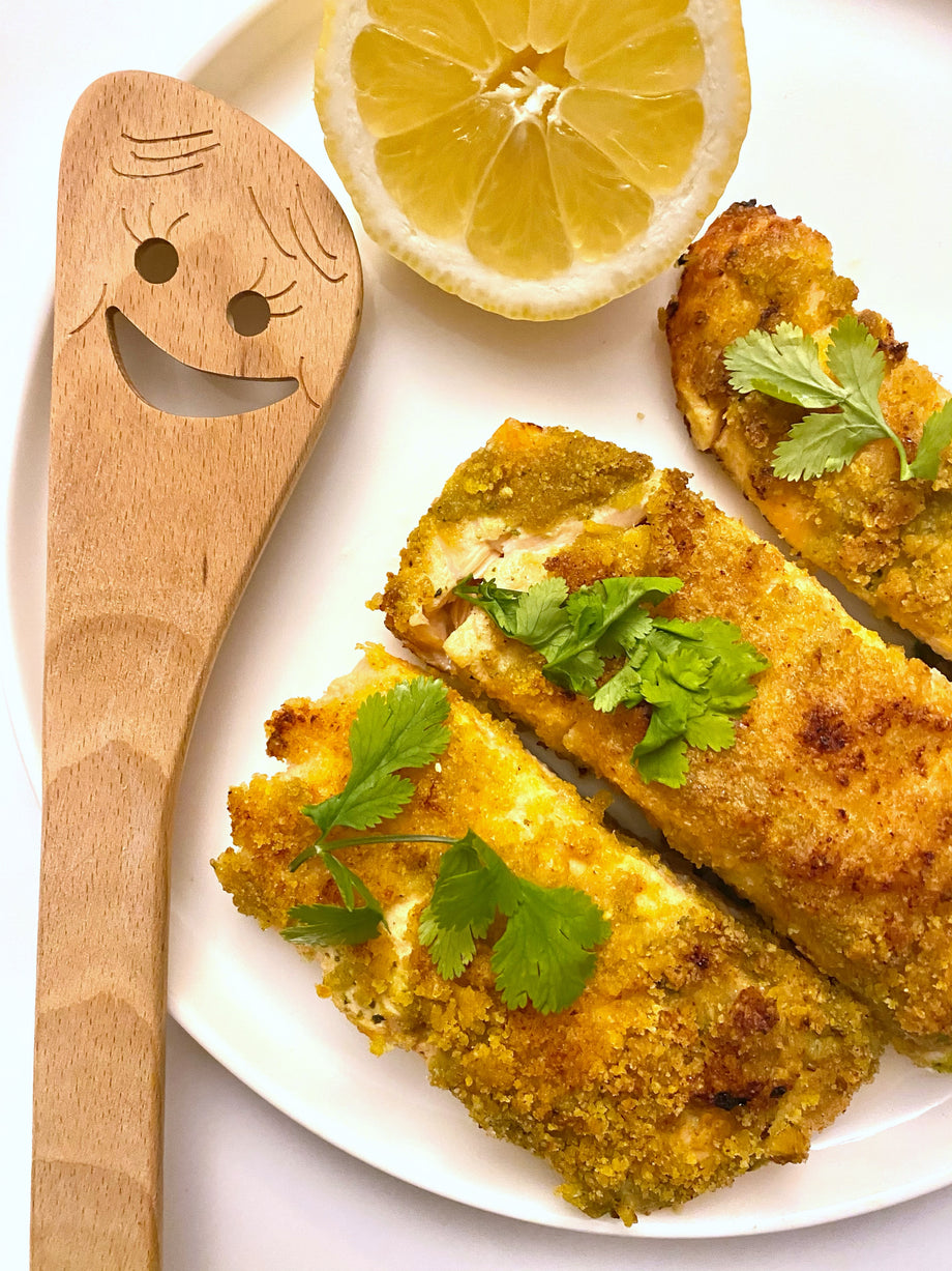 Plantain Croutons Dusted Salmon with Cilantro