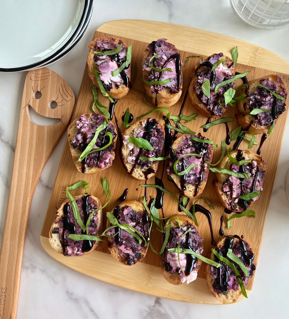 Blueberry Goat Cheese & Basil Crostini