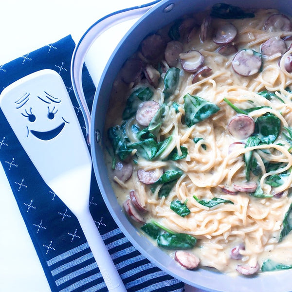 Creamy One Pot Spaghetti with Chicken Sausage