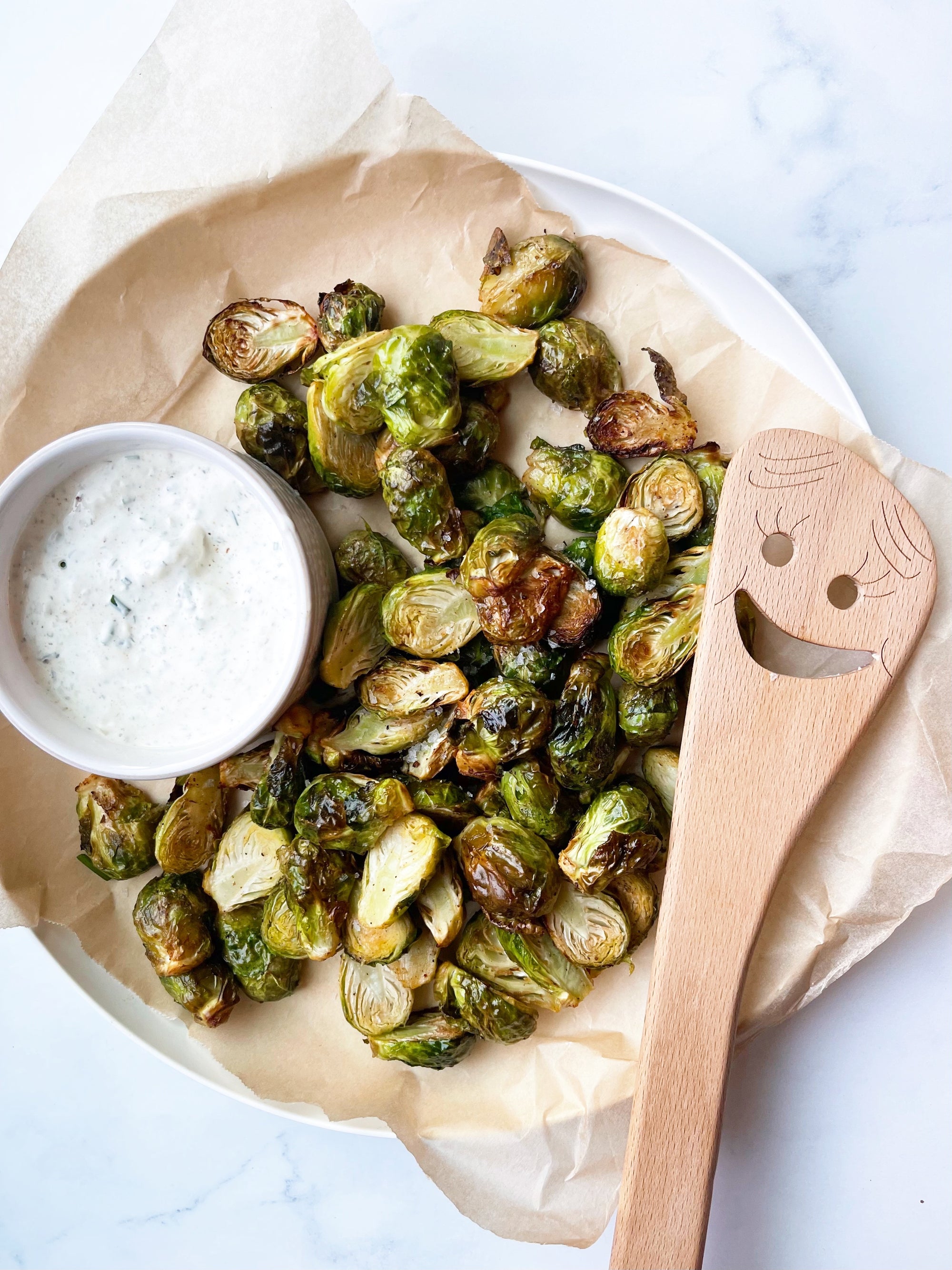 Crispy Brussels Sprouts with Green Goddess Dip