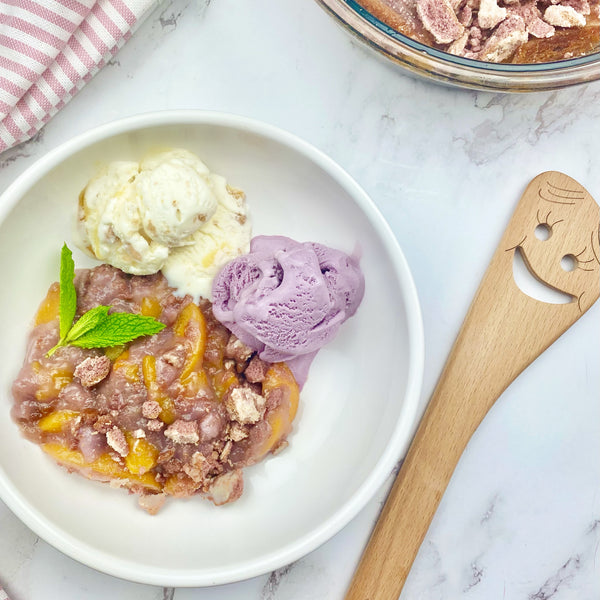 Ube Mochi Pancake Peach Cobbler