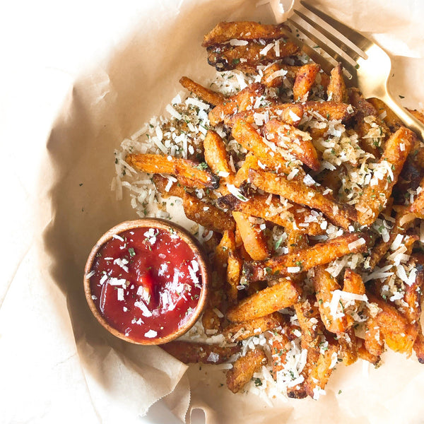 Garlic Parmesan Sweet Potato Frites