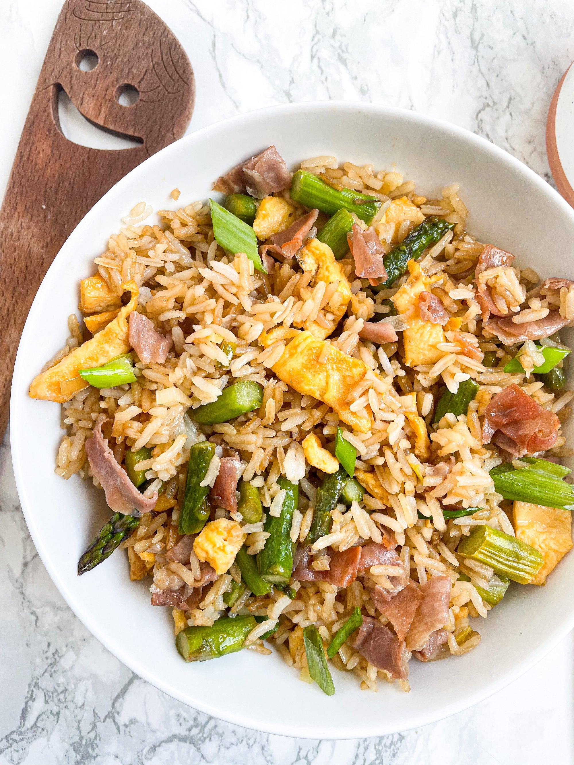 Spring Vegetable Fried Rice with Crispy Prosciutto