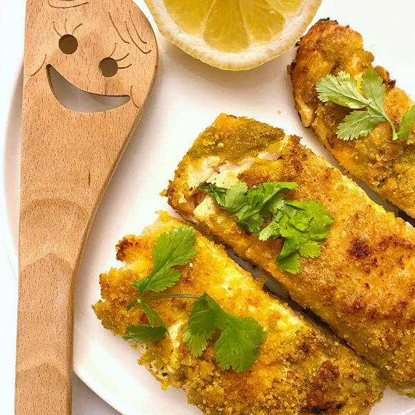Plantain Croutons Dusted Salmon with Cilantro
