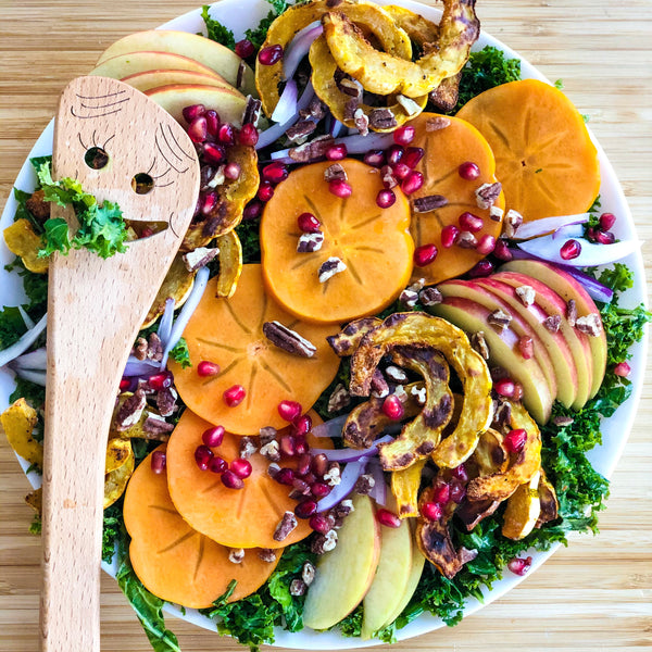 Kale Salad with Roasted Delicata Squash & Fall Fruits