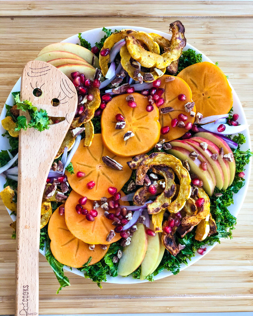Kale Salad with Roasted Delicata Squash & Fall Fruits Pat Cooks