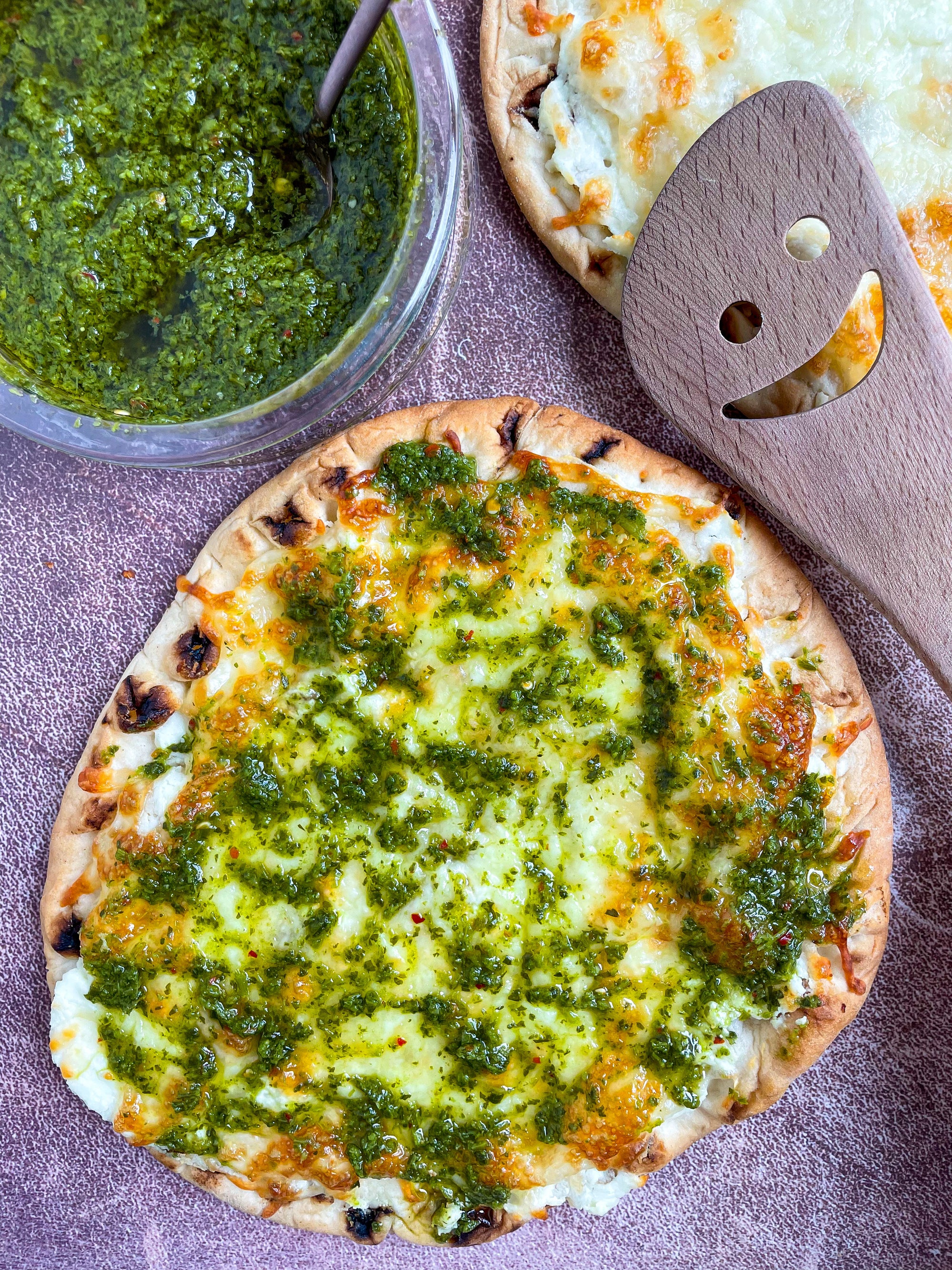 Goat Cheese Pizza with Chimichurri Sauce