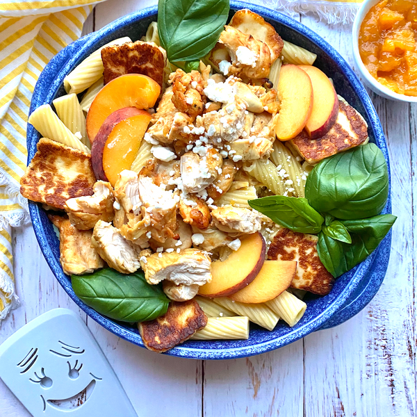 Peach Chicken Pasta with Halloumi