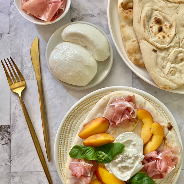Peach, Burrata, & Prosciutto Flatbread