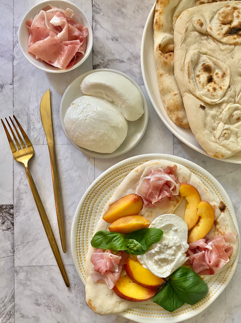 Peach, Burrata, & Prosciutto Flatbread Pat Cooks