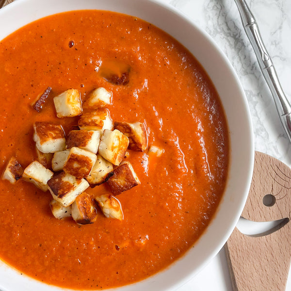 Creamy Tomato Soup with Crispy Halloumi