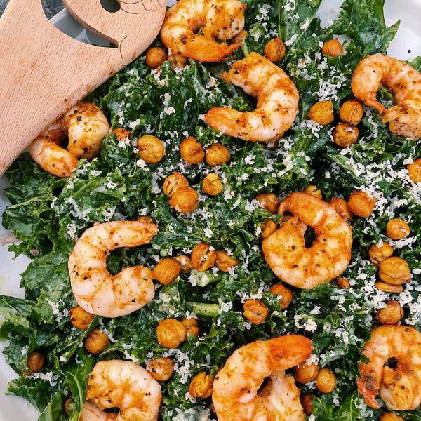 Kale Caesar Salad with Crispy Chickpea Croutons