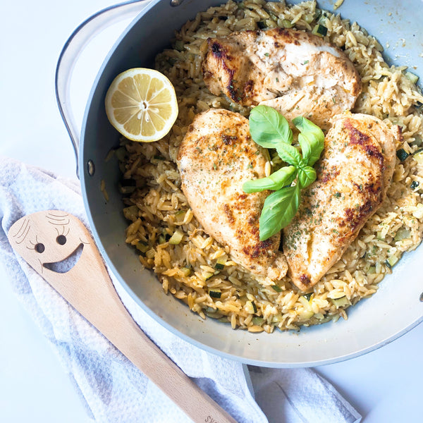 One Pot Greek Chicken & Zucchini Orzo