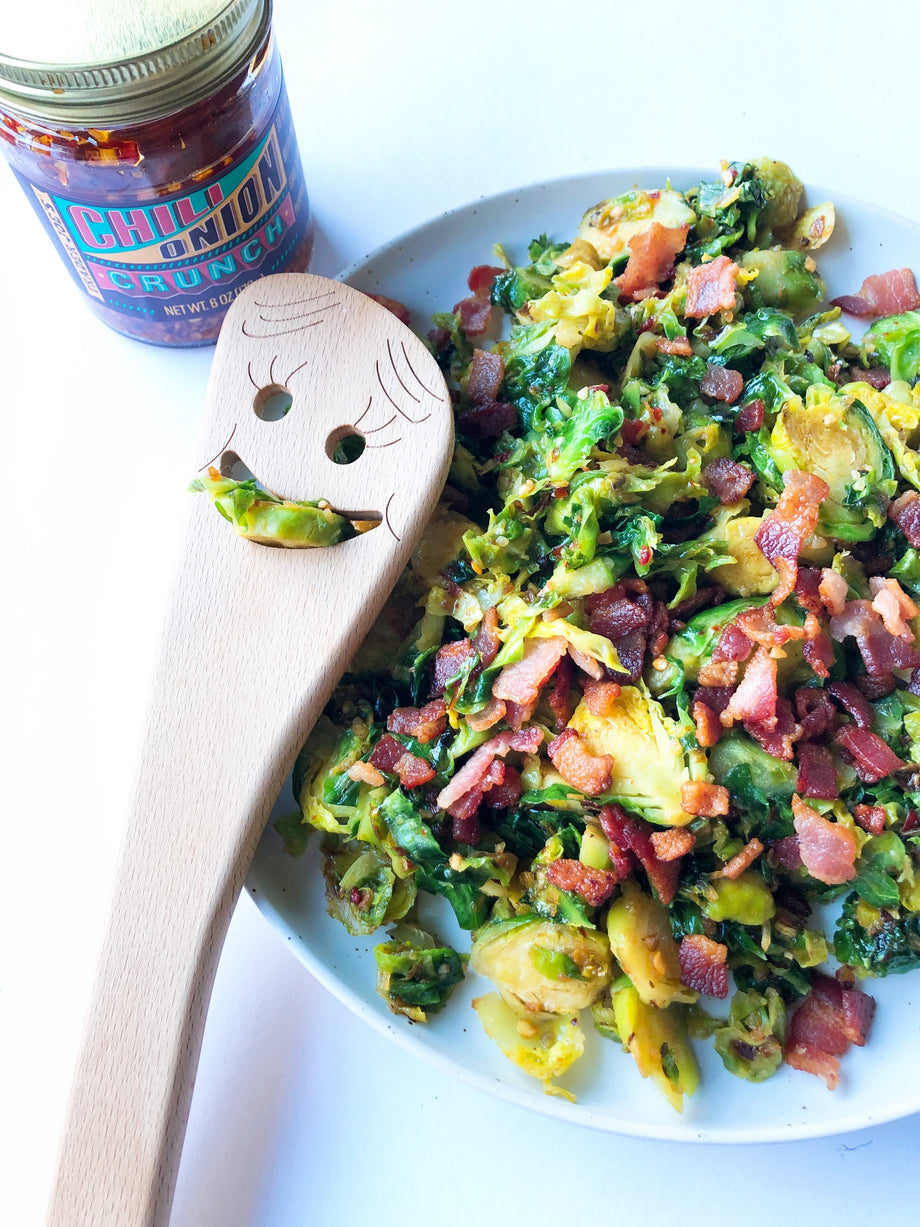 Chili Onion Crunch Brussels Sprouts