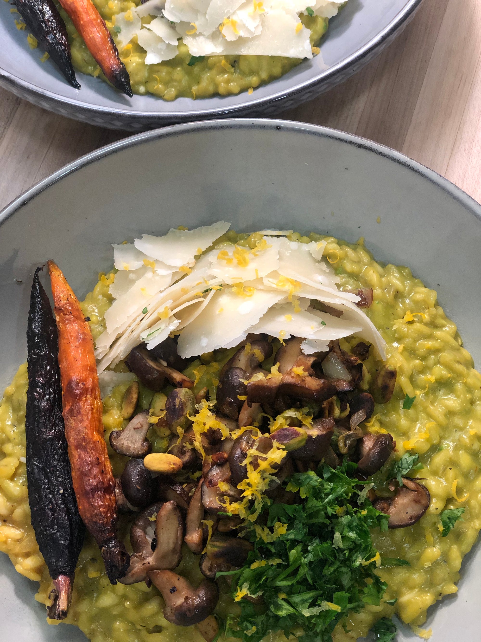 Asparagus Risotto with Mushrooms and Toasted Pistachios