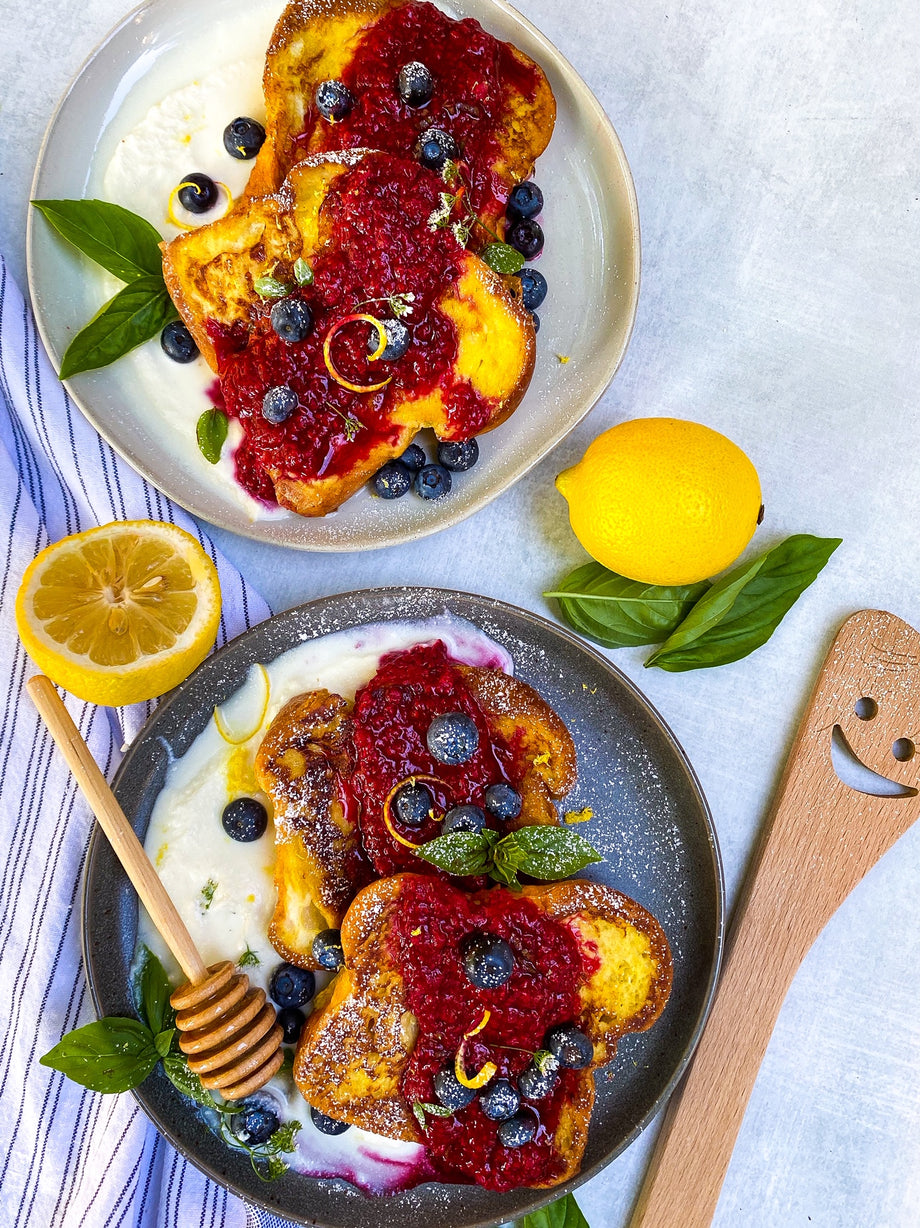 Brioche French Toast with Raspberry Compote & Whipped Ricotta
