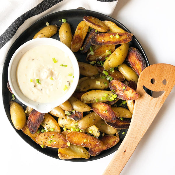 Crispy Fingerling Potatoes with Unexpected Cheddar Dipping Sauce